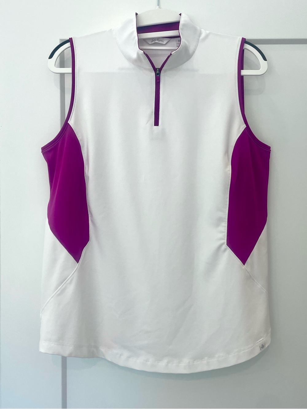 Lady Hagen Sleeveless White and Purple Golf Polo with Zip Medium